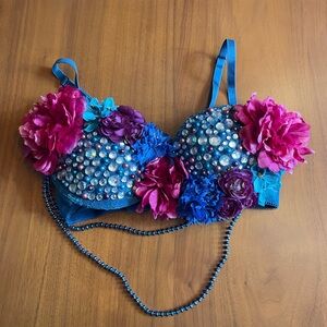 Handmade floral gem rhinestone beaded bra